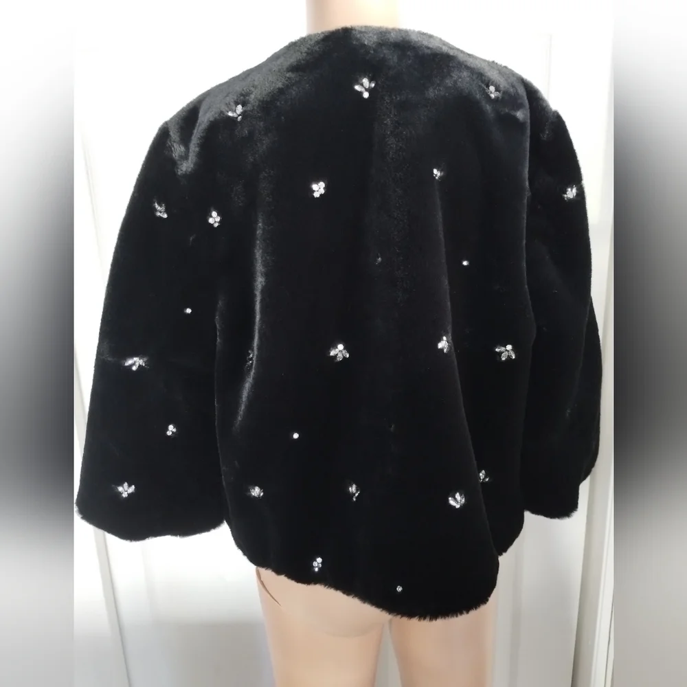 Joie Faux Fur Jacket With Rhinestones XS - Picture 3 of 7
